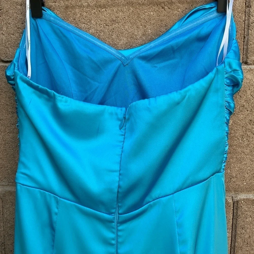 NWT Lulu’s Ethereal Excellence Teal Satin Pleated Strapless Maxi Dress M & XXL